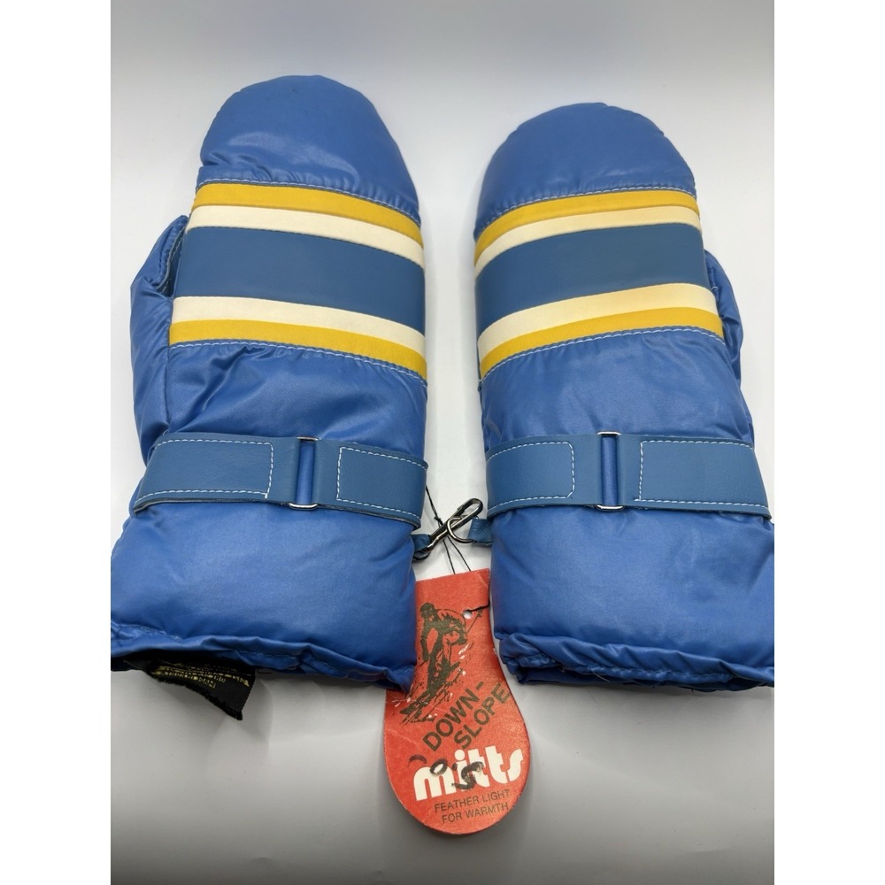 Vintage Down Slope Ladies Ski Mittens Blue Feather Insulated Nylon NWT Korea